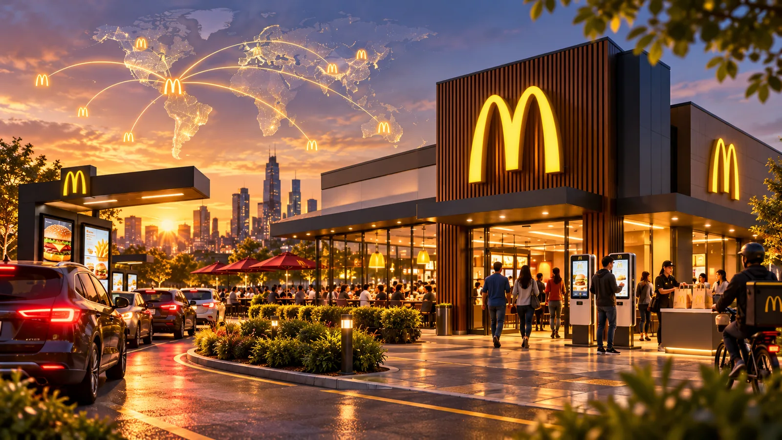 AI-generated illustration of McDonald's restaurant footprint and international reach; map is conceptual